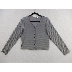 Levis Womens Black & White Striped Button-Up Cardigan Sweater XL Cotton Made‎ In